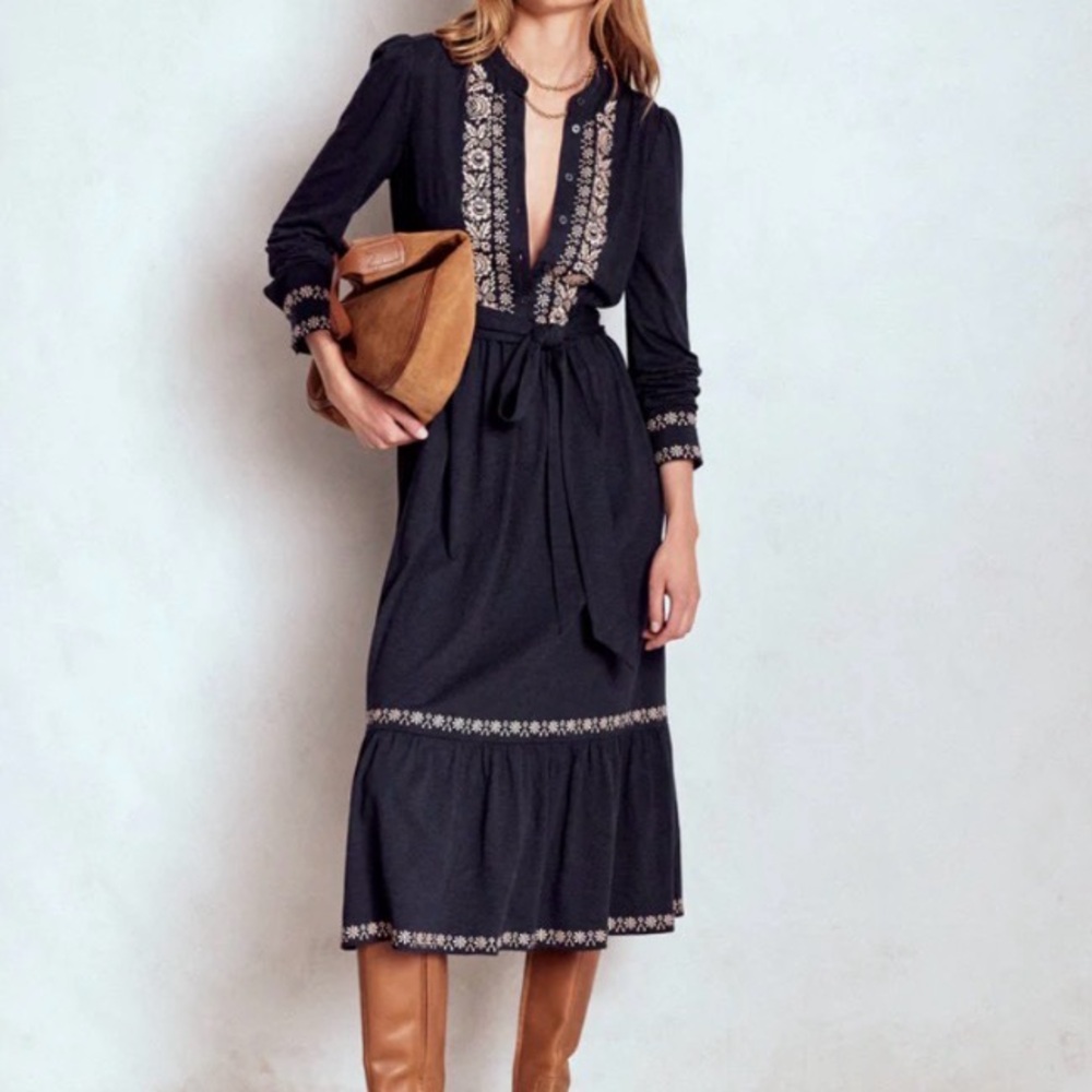 Boden Edwina Jersey Shirt Dress in Navy Blue with Embroidery size 12P - Picture 11 of 14